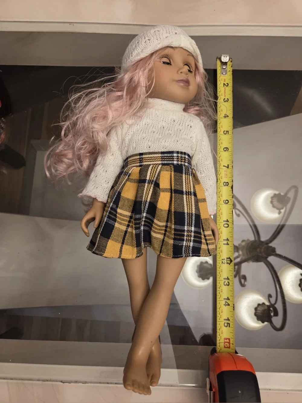 18 in Girl Play Doll Pink Wavy Hair Blue Eyes Removable Outfit & Hat